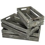 MyGift Rustic Weathered Gray Wood Nesting Storage Crates with Cutout Handles, Decorative Coastal Wooden Pallet Stackable Open Top Bin Boxes, 3 Piece Set MyGift