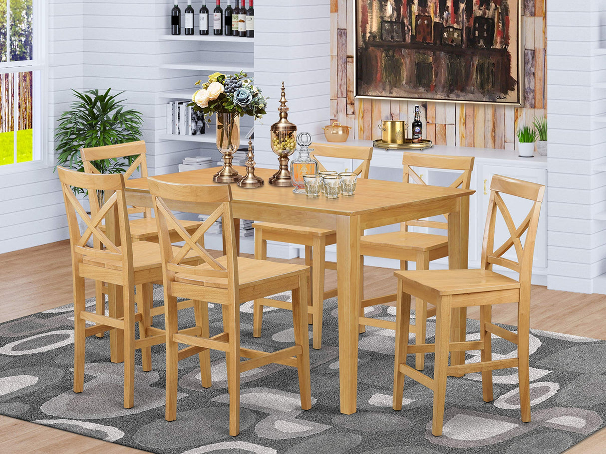 East West Furniture Capri 7 Piece Counter Height Set Consist of a Rectangle Kitchen Table and 6 Dining Chairs, 36x60 Inch, Oak East West Furniture