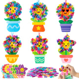 3sscha 12 Packs Spring Flower Poking Craft Kit - Mother's Day Creative DIY Foam Flower Pot Poke Fabric Art Set Make Your Own Card Party Decoration Gift School Classroom Rewards Activity Supplies 3sscha