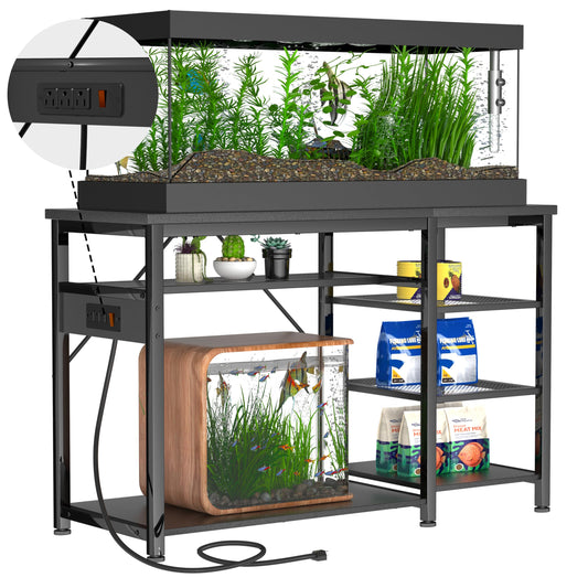 55-75 Gallon Fish Tank Stand: Heavy Duty Aquarium Stand with Power Outlets and Cabinet for Fish Tank Accessories Storage - Metal Frame, 1200LBS Capacity, Suitable for Fish & Reptile Terrariums