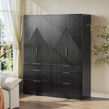 71.7 " Wardrobe Armoire Wooden Closet with 2 Doors and 3 Drawer, Bedroom Armoire with Hanging Rod Shelf, Large Capacity Storage Wardrobe Armoire, Freestanding Wooden Closet Storage Cabinet Black TOKSOM