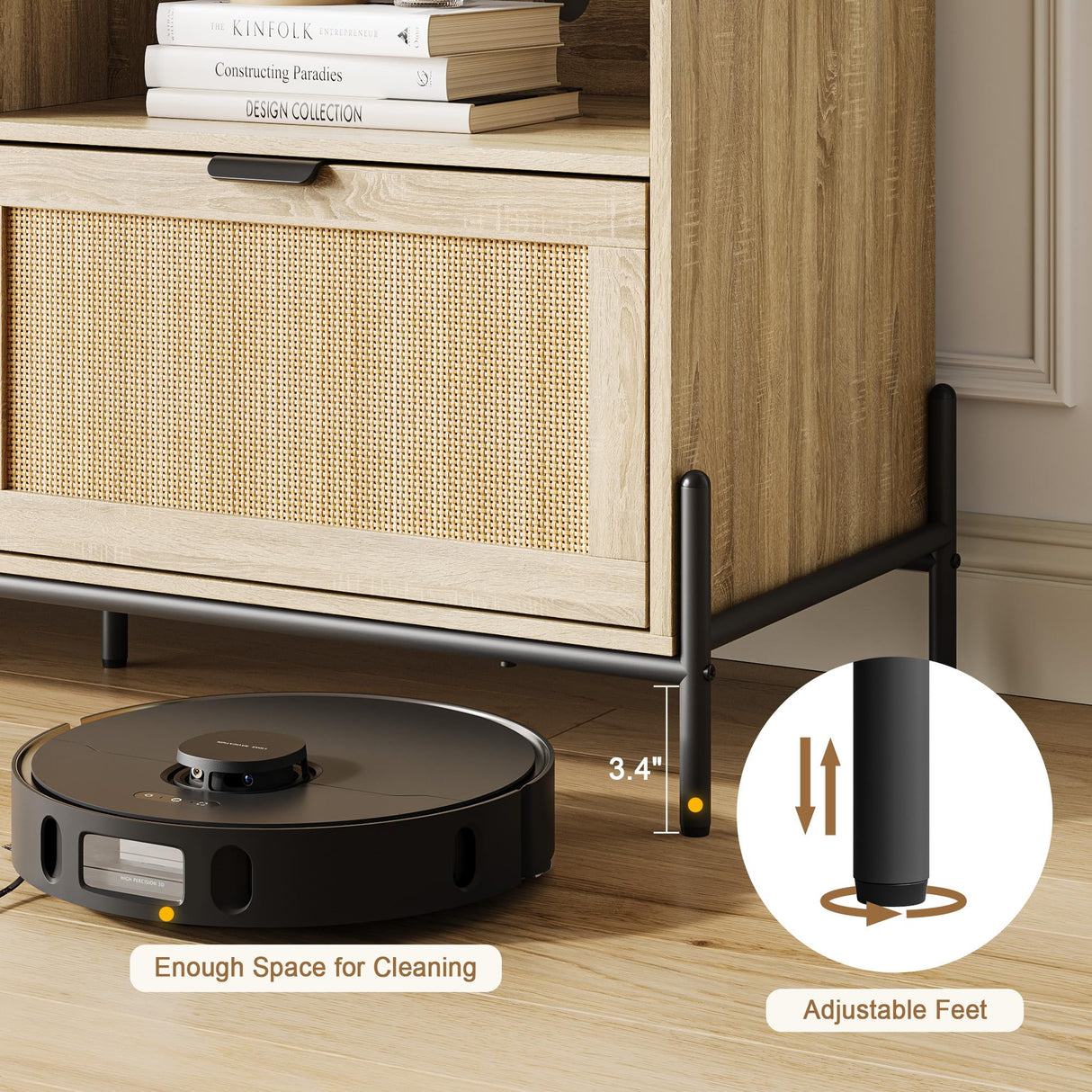 TV Stand for 75 inch TV, Entertainment Center with Storage, 65 Inch TV Console Table with 3 Drawers, Rattan Media Console Cabinet with Metal Legs, Wooden TV Stands for Living Room, Bedroom - Oak IDEALHOUSE