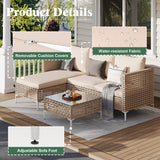 JHSDFOUIH Patio Furniture Set, Outdoor Couch with Glass Coffee Table&Thick Cushion, Wicker Chaise Longue Sofa Set, All-Weather PE Rattan Conversation Set for Garden, Deck, Poolside(3pcs Yellow&Beige) JHSDFOUIH