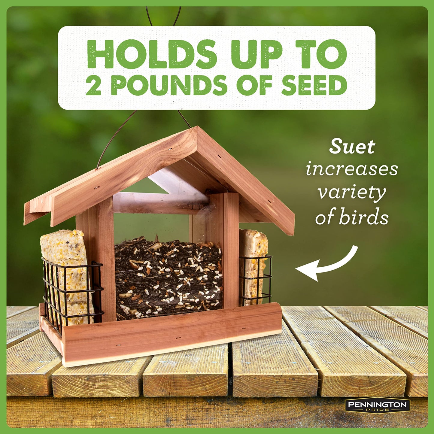 Pennington Cedar Chalet Bird Feeder 2 Pounds and 2 Suet Cakes - WoodArtSupply