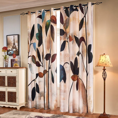 SUBRTEX Light Flitering Curtains 52Wx84L, Room Darkening Vibrant Floral Drapes, 50% Blackout, Semi Sheer Boho Farmhouse Curtains for Living Room, Brown SUBRTEX