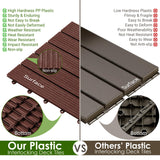 PrimeZone 162 PCS Plastic Interlocking Patio Deck Tiles - 12" x 12" Waterproof Indoor Outdoor Flooring, Patio Floor Decking for Balcony, Backyard, Garden & Poolside, All Weather Use, Dark Brown PrimeZone