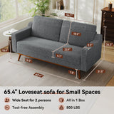 Vipbear 65.4" Loveseat Sofa Grey Corduroy Couch, Mid-Century Modern Small Couches for Living Room, Bedroom, Office, Comfy Sofa with Spring Cushion, Solid Wood Frame, Tool-Free Assembly Vipbear