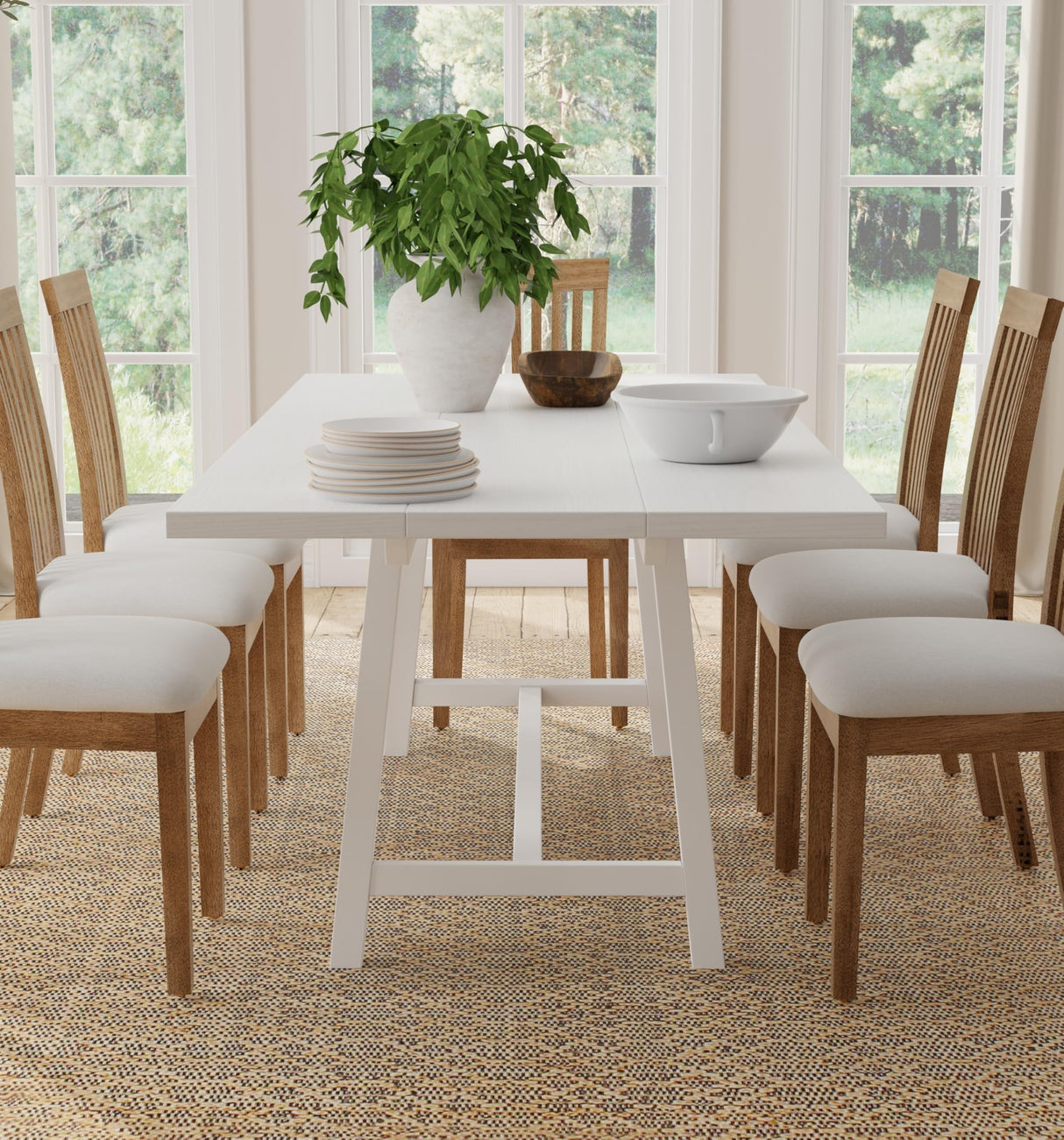 ComfIQ Harthwell 84-Inch Modern Farmhouse Dining Table in a Painted White Finish - Solid Wood with Ash Veneer, Seats 8, Easy Assembly, Rustic Wood Kitchen & Dining Room Table ComfIQ