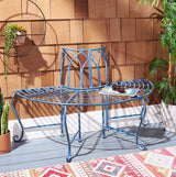 SAFAVIEH PAT5018C Outdoor Collection Abia Antique Blue Wrought Iron 50-inch Tree Bench SAFAVIEH