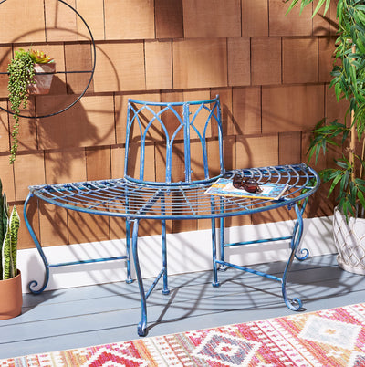 SAFAVIEH PAT5018C Outdoor Collection Abia Antique Blue Wrought Iron 50-inch Tree Bench