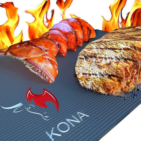 Kona Best BBQ Grill Mat - Heavy Duty 600 Degree Non-Stick Grill Mats Outdoor Grill | Premier BBQ Grill Accessories Nonstick Grill Matt (Set of 2) Engineered in The USA | 7-Year Warranty Kona