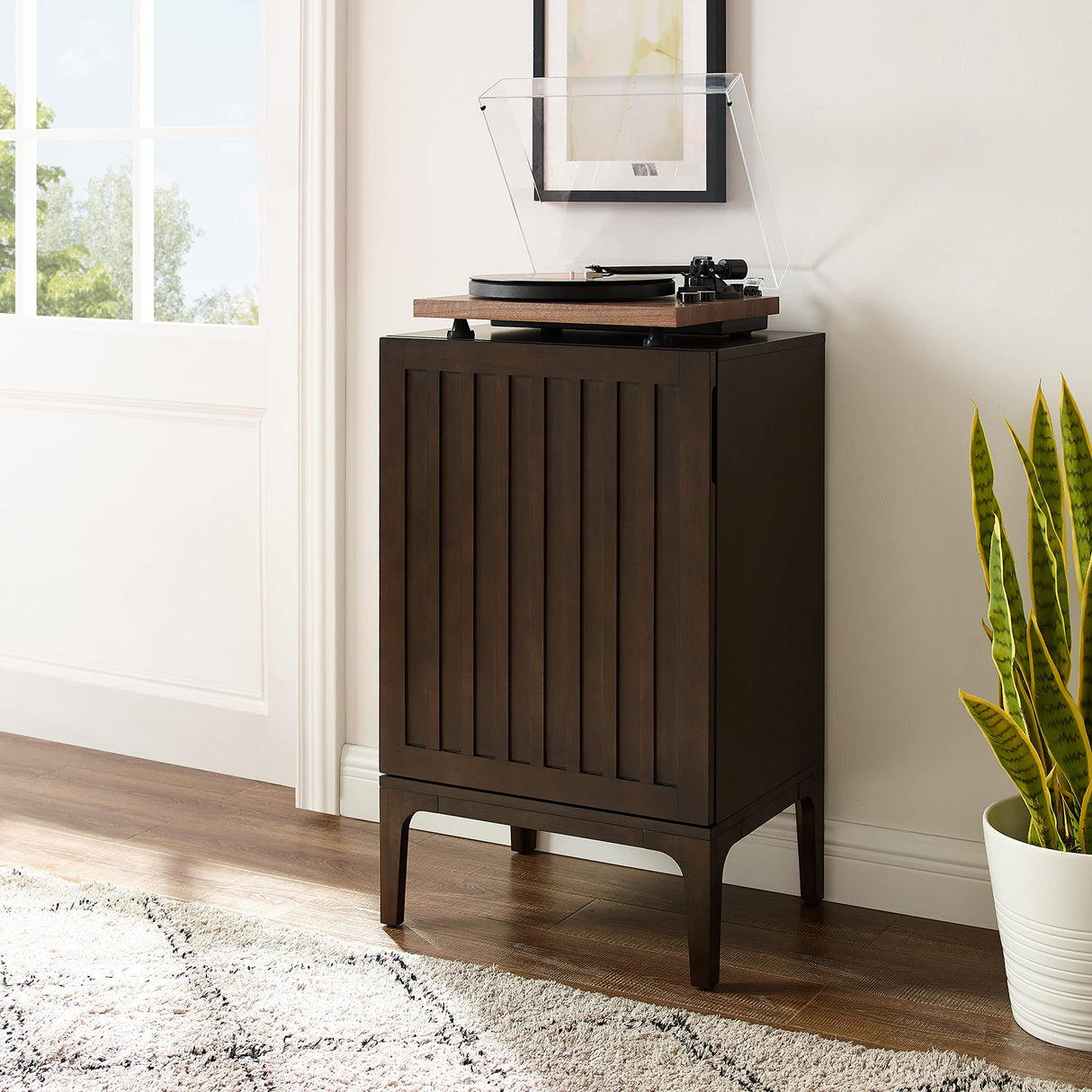 Crosley Furniture Asher Record Player Stand with Storage for Vinyl Records, Dark Brown Crosley Furniture
