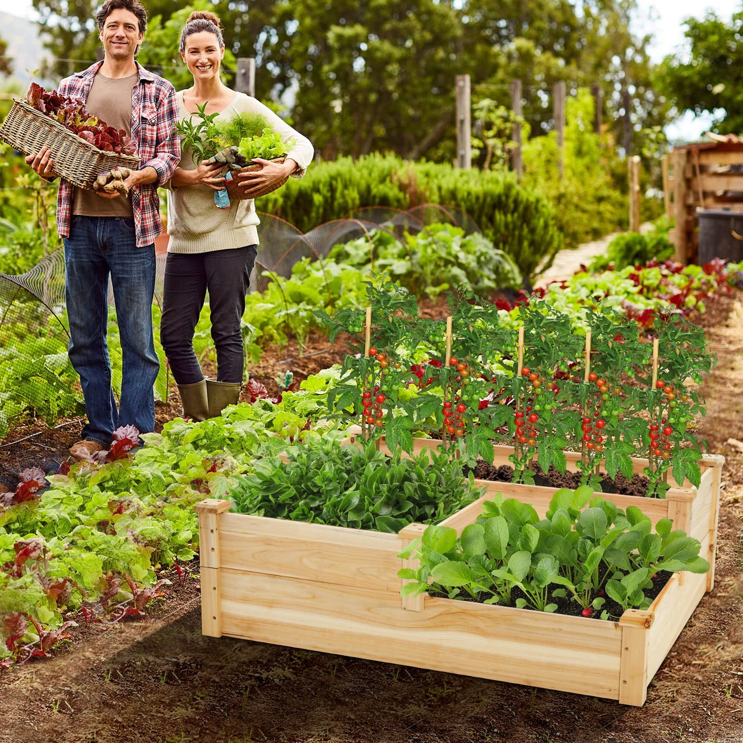 Safstar 3-Tier Raised Garden Bed, Outdoor Elevated Planter Box for Vegetable Fruit Herb Flower Solid Fir Wood Planter Kit with Open-Ended Base, Gardening Planter for Garden Yard Lawn Backyard