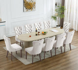 63"-94" Extendable Dining Table Set with 10 Beige Upholstered Chairs, 11 Piece Modern Oval Kitchen Table Set for 10 People, Space-Saving Expandable Dining Room Table Set with Wood Fluted Base Nimaolt