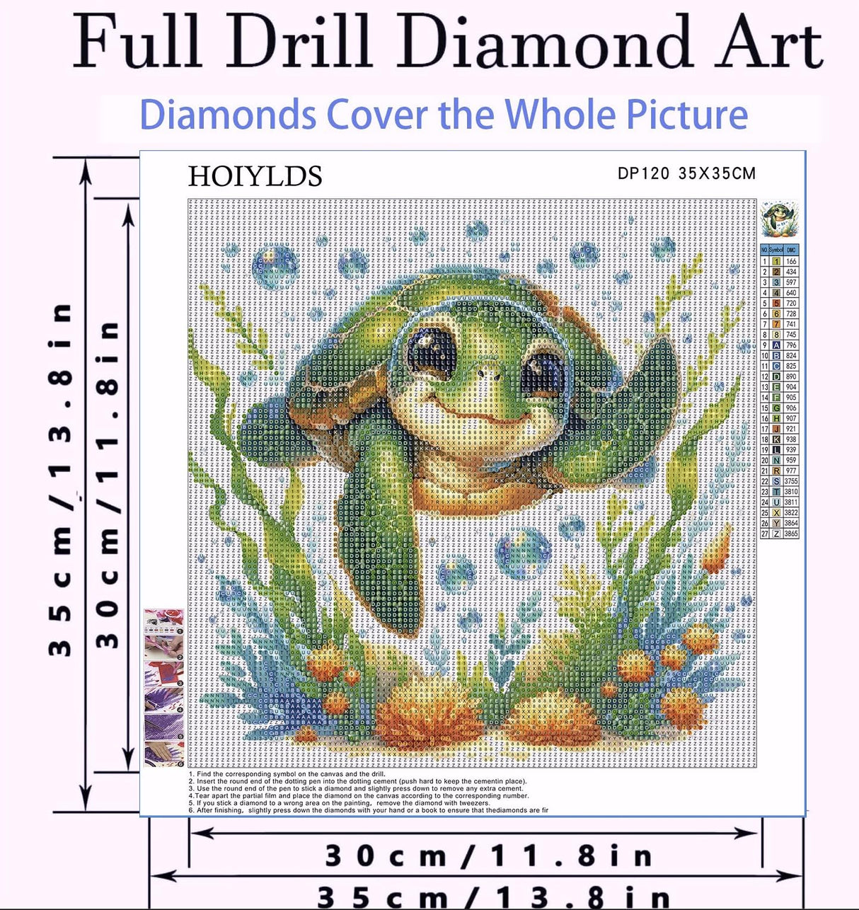 HOIYLDS Cute Turtle Diamond Painting Kits for Adults - Diamond Art Kits for Adults Beginner, DIY Full Drill Diamond Dots Paintings with Diamonds 5D Gem Art and Crafts Home Wall Decor 14x14inch HOIYLDS