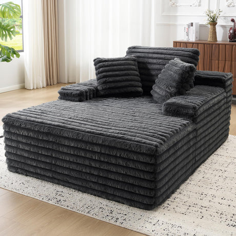 Jocisland 67 inch Chaise Lounge, No-Assembly Sofa Chaise with Throw Pillows and Armrests, Faux Fur Sleeper Sofa for Living Room, Apartments, Gray Jocisland