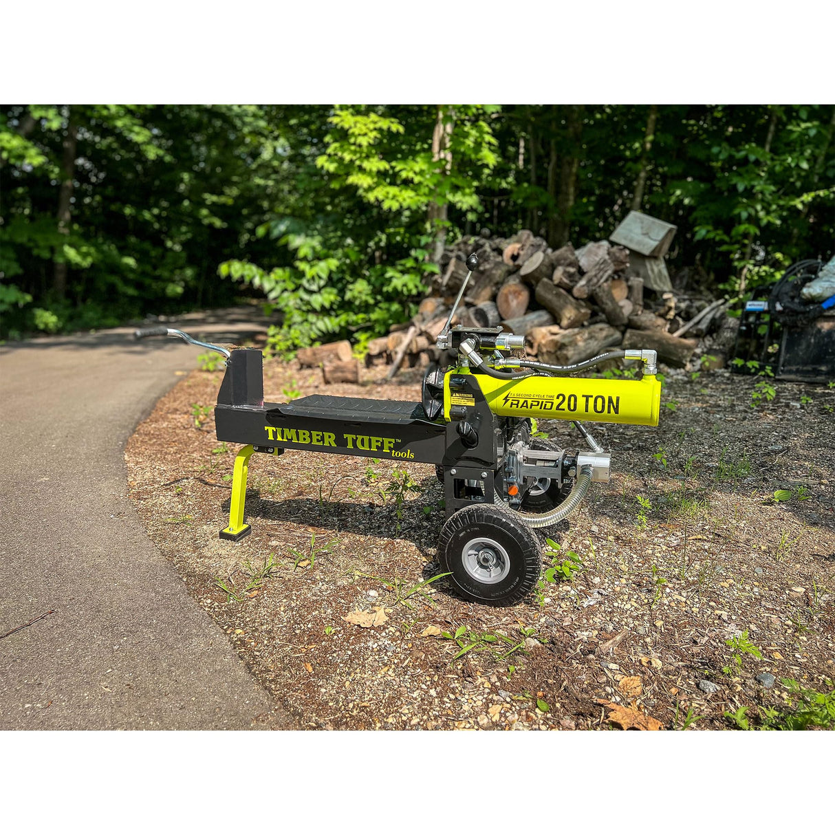 Timber Tuff Heavy Duty 7 HP Portable 20 Ton Gas Powered Log Splitter Machine Tool with 10 Inch Wheels for Large Outdoor Tasks Timber Tuff