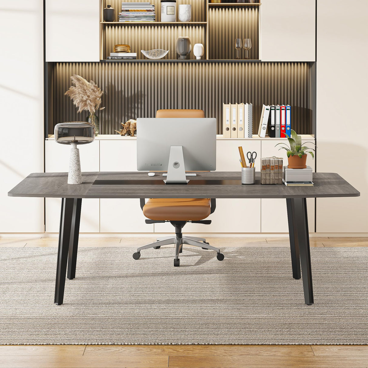 Tribesigns 6FT Conference Table, 70.86L x 35.43W x 29.52H Inches Boat Shaped Meeting Table, Industrial Grey Seminar Table for Office Meeting Conference Room (6ft, Grey) Tribesigns