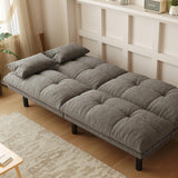 homeokay Futon Sofa Bed Convertible 70 inch Solid Wood Couch for Living Room, Chenille Fabric, 2 Cushions (Gray) homeokay