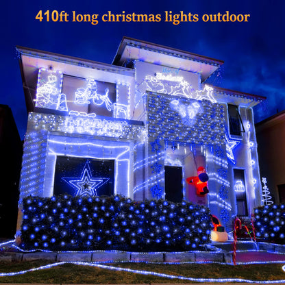 QZYL 410 FT Christmas Lights Outdoor, 1000 LED Long Blue Christmas Lights Decorations, Waterproof Christmas Tree Lights, Remote Control Christmas Fairy Lights for Garden Patio Holiday Christmas Decor