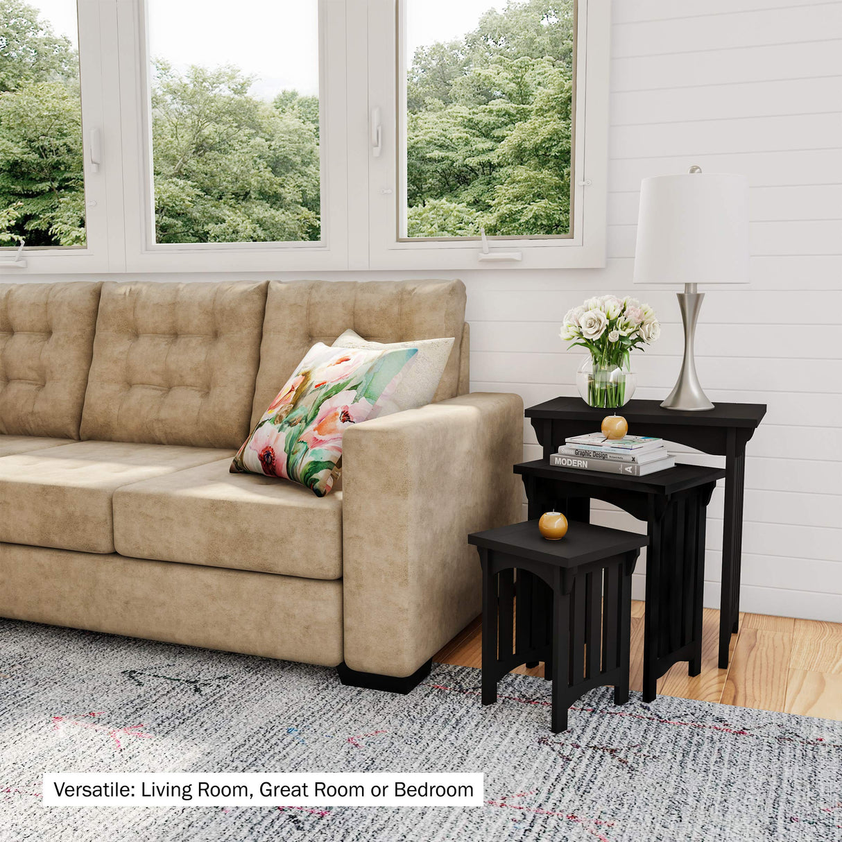 Nesting Tables-Set of 3, Traditional with Mission Style Legs for Living Room Coffee Tables or Nightstands-Home Accent Furniture by Lavish Home (Black) Lavish Home