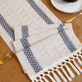 Tosleo Boho Table Runner 12×108 Inches Long with Tassels Grayish Blue Double Striped Farmhouse Rustic Table Runner for Dining Wedding Party（One Piece） Tosleo