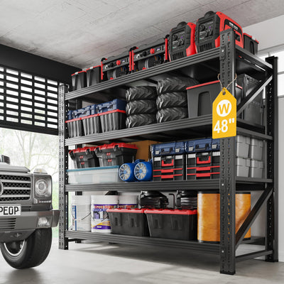 Fesbos 3000LBS Metal Steel Storage Shelves - 48" W Black 4 Tier Heavy Duty Rack Commercial Industrial Shelving with Adjustable Shelf for Basement Garage Warehouse Supermarket - 48" W x 24" D x 70" H