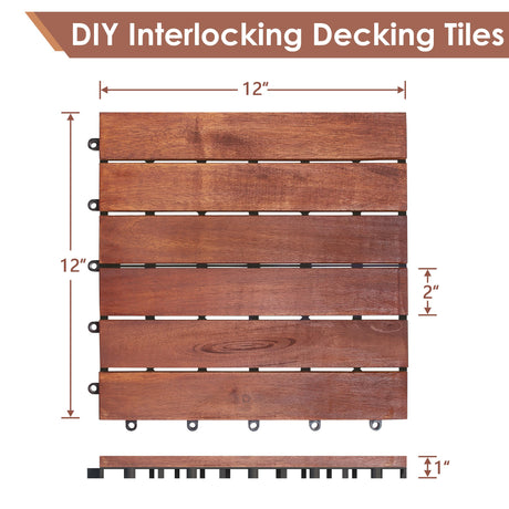 PrimeZone 27 PCS FSC Certified Acacia Wood Interlocking Patio Deck Tiles - 12" x 12" Indoor Outdoor Waterproof Flooring Tiles for Balcony, Backyard, Garden & Poolside, All Weather Use, Brown PrimeZone