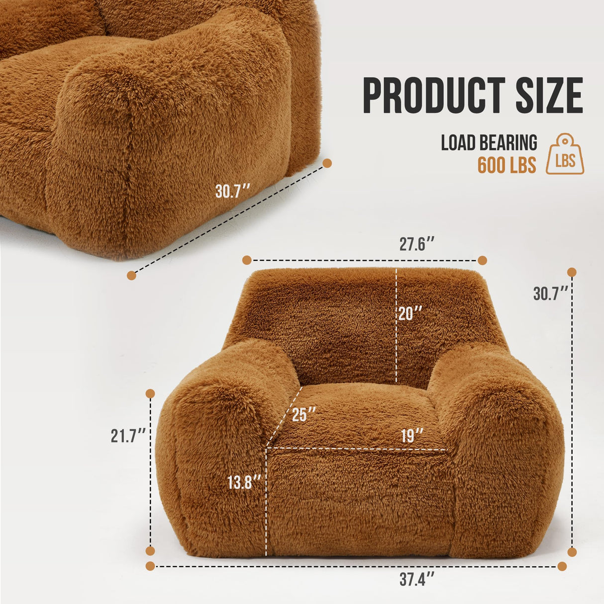 Hobestluk Bean Bag Chair Giant Bean Bag Chairs for Adults, Bean Bag Sofa Chair with Armrests, Oversize Beanbag Couch Comfy Chair for Bedroom, Living Room, Dorm and Office Hobestluk