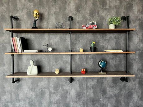 HDDFER Floating Shelves 70 inch Wall Bookshelf Industrial Pipe Shelving Shelves Real Wood Planks Rustic Wall Shelves Hanging Bookshelves Farmhouse Kitchen Bar Shelving HDDFER