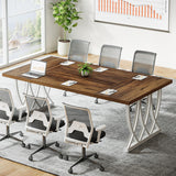 Tribesigns 6 ft Conference Table for 6-8 People, 70.86-Inch Rectangle Conference Table Meeting Seminar Table with Unique Curved Metal Support for Home Office (Retro Brown & White, Without Chair) Tribesigns