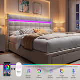 EnHomee LED Queen Bed Frame with Adjustable Headboard & 3 Storage Drawers in Beige EnHomee