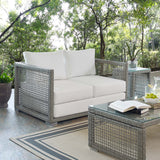Modway EEI-2924 Aura Wicker Rattan Outdoor Patio 52" Loveseat with Cushions in Gray White Modway