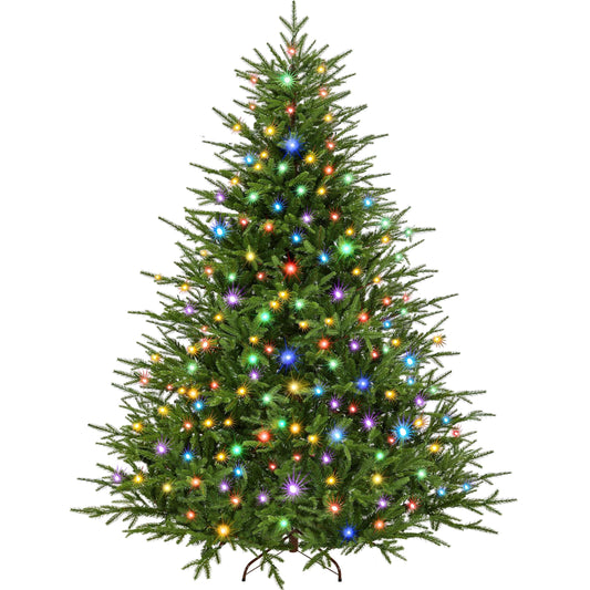 Yaheetech 7.5ft Full Christmas Tree with 1000 Multicolored LED Lights & 1821 Unique Forked Tips,Hinged Tree for Garden,Office,Pre-lit Artificial Christmas Tree with Foldable Metal Stand,Green