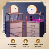 WLIVE 4 Drawer Dresser for Bedroom, 37" H Nightstand with Charging Station and Led Light, Tall Night Stand Bed Side Table, End Table with USB Ports and Outlets, Fabric Bins, Wood Shelf, Pink WLIVE