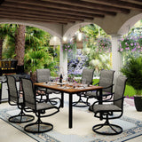 MFSTUDIO 7 Pieces Patio Dining Sets,Outdoor Furniture Set Including 1x 64 Rectangle Wood-like Table Table and 6 Padded Sling Swivel Chairs Metal Dining Set for Backyard,Garden,Deck MFSTUDIO