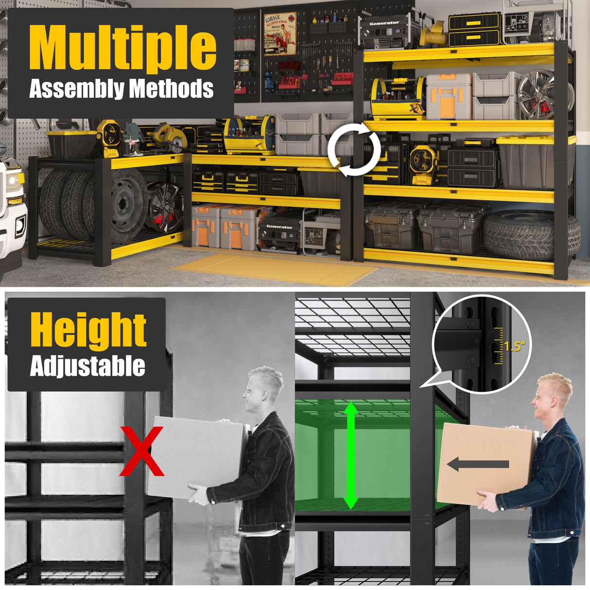 PrimeZone Heavy Duty Storage Shelves - 40" W X 20" D X 60" H Adjustable Garage Wire Shelving Unit, 4 Tier Industrial Metal Shelf Standing Utility Rack for Warehouse, Basement, Black & Gold, 2 Pack PrimeZone
