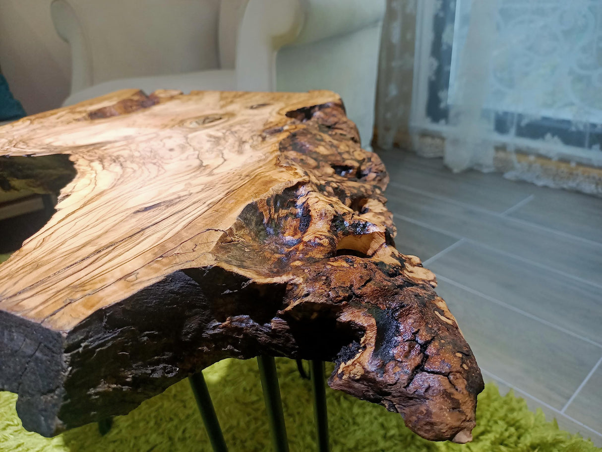 skilled hands Olive Side Table Natural Live Edge end Table 24" Length with Black Legs Rustic Coffee Table Nesting Table l skilled hands