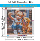 CHWGLFGG 5D Diamond Art Kits for Adults Beginners, Girl and Dog Diamond Painting Kits, DIY Full Round Drill Paint by Diamonds Dot Gem Art for Adults, Home Wall Decor 13.7X 13.7 Inch CHWGLFGG