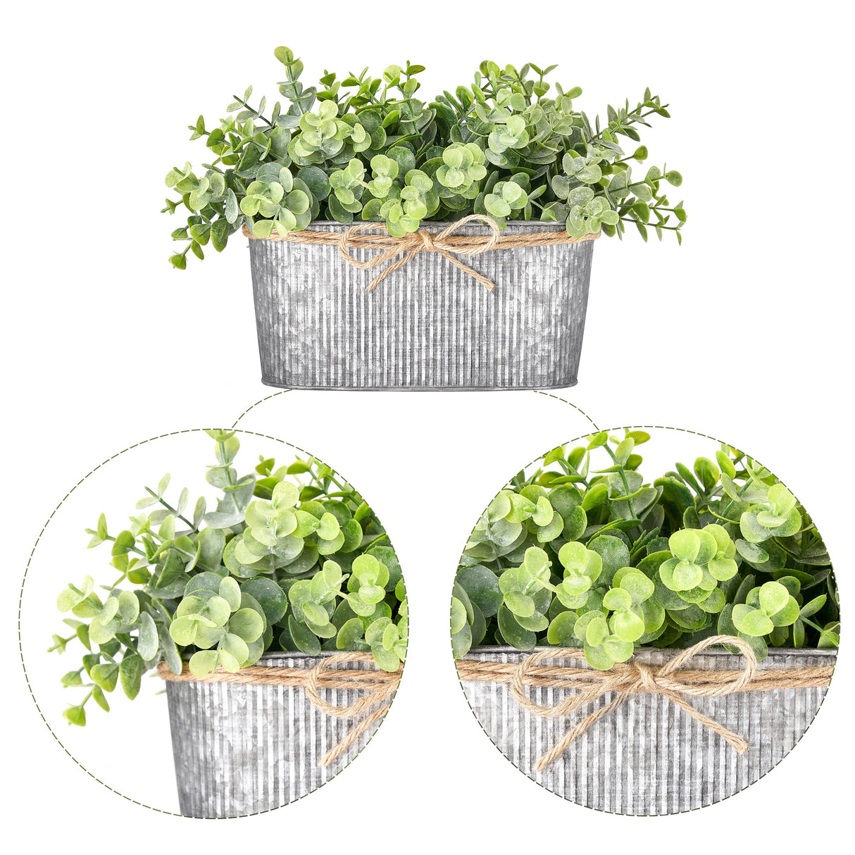 Dahey Artificial Eucalyptus Faux Plants Indoor for Farmhouse Home Decor Fake Potted Plants in Rustic Rectangular Pots Table Centerpiece for Office Bath Living Room Greenery Decor, 7" L x 4" H Dahey