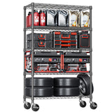 IZEUK 5-Tier Adjustable Heavy Duty Steel Wire Shelving Unit with Wheels, Storage Rack Organizer for Garage, Kitchen, Office, Laundry, Basement (Black, 17.7" D x 47.2" W x 76.7" H, 1750 lbs Capacity) IZEUK