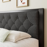 Einhomn Twin Bed Frame, Platform Metal Bed Frame with Button Tufted Linen Upholstered Headboard, Sturdy Steel Slats, 12" Underbed Storage, No Box Spring Needed, Dark Grey Einhomn
