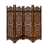 Light & Pro Wood Heart Design Handmade Hinged Foldable Partition 4 Panel Room Divider Screen with Intricately Carved Designs, Pre Assembled - Ready to Use - 48" x 1" x 64", Burnt Light & Pro