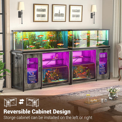 Unikito 55-75 Gallon Aquarium Stand with Power Outlets & LED Light, Reversible Fish Tank Stand with Cabinet for Fish Tank Accessories Storage, Heavy Duty Metal Frame, 880LBS Capacity, Black O - WoodArtSupply