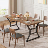 GarveeHome 70.9 in Large Dining Room Table for 6, Rectangular Kitchen Table with Heavy Duty Metal Legs, Farmhouse Wooden Dining Table for Big Family (Brown) GarveeHome