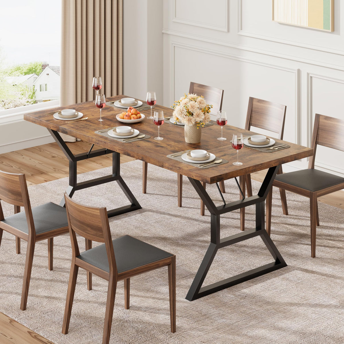 GarveeHome 70.9 in Large Dining Room Table for 6, Rectangular Kitchen ...