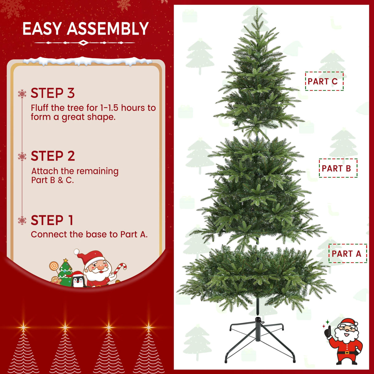 Yaheetech 6ft Pre-Lit Aspen Christmas Tree with 350 Multicolored LED Lights, 1576 PE & PVC Branch Tips, 9 Light Modes Lighted Artifical Noble Fir, Holiday Décor, Foldable Metal Stand Yaheetech
