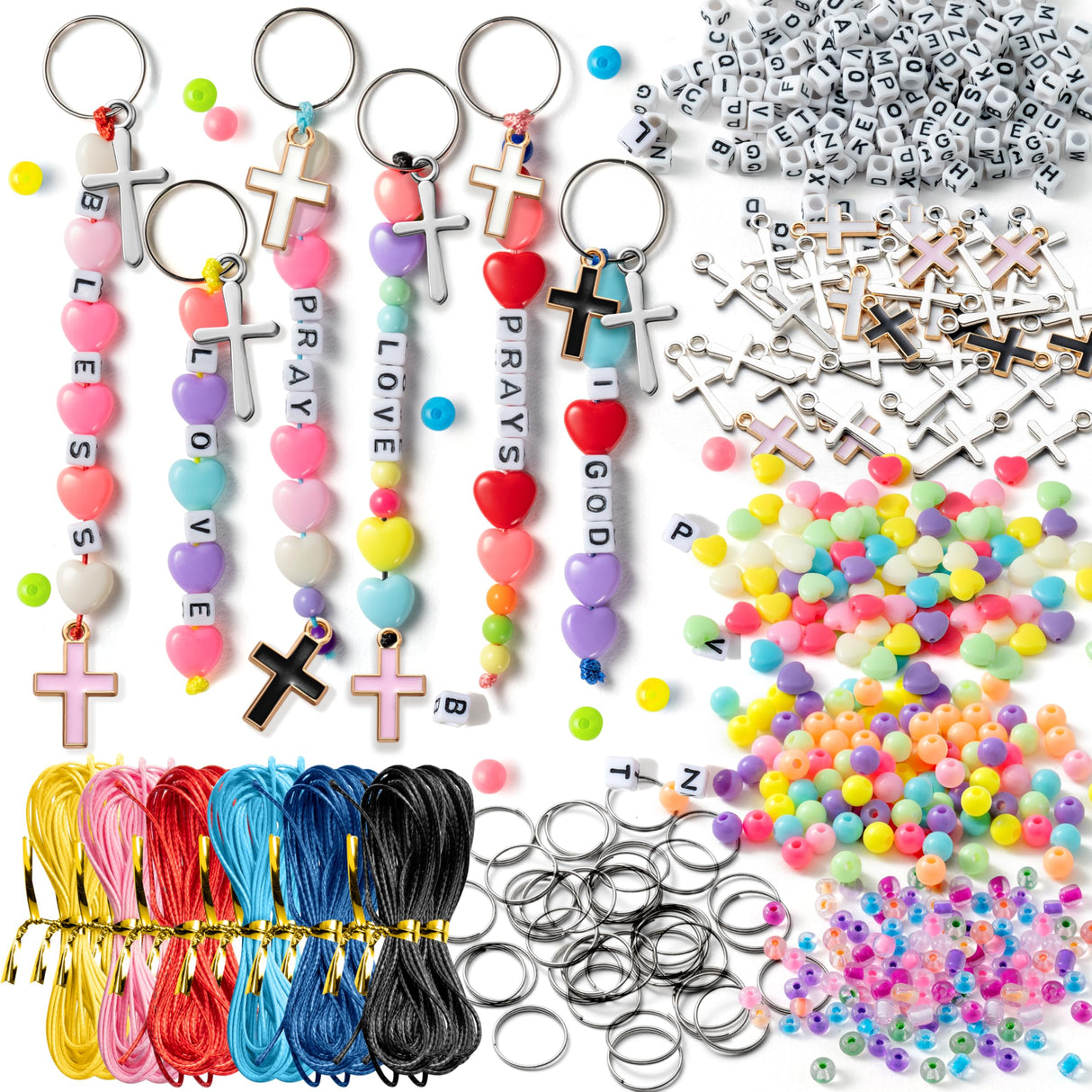 WATINC DIY Cross Keychain Making Crafts - Christine Cross Beads Bracelet Necklace Making Craft Kits, Letter Beads for Jewelry Accessories Festival Party Gift Favor for Women Men (306Pcs) WATINC