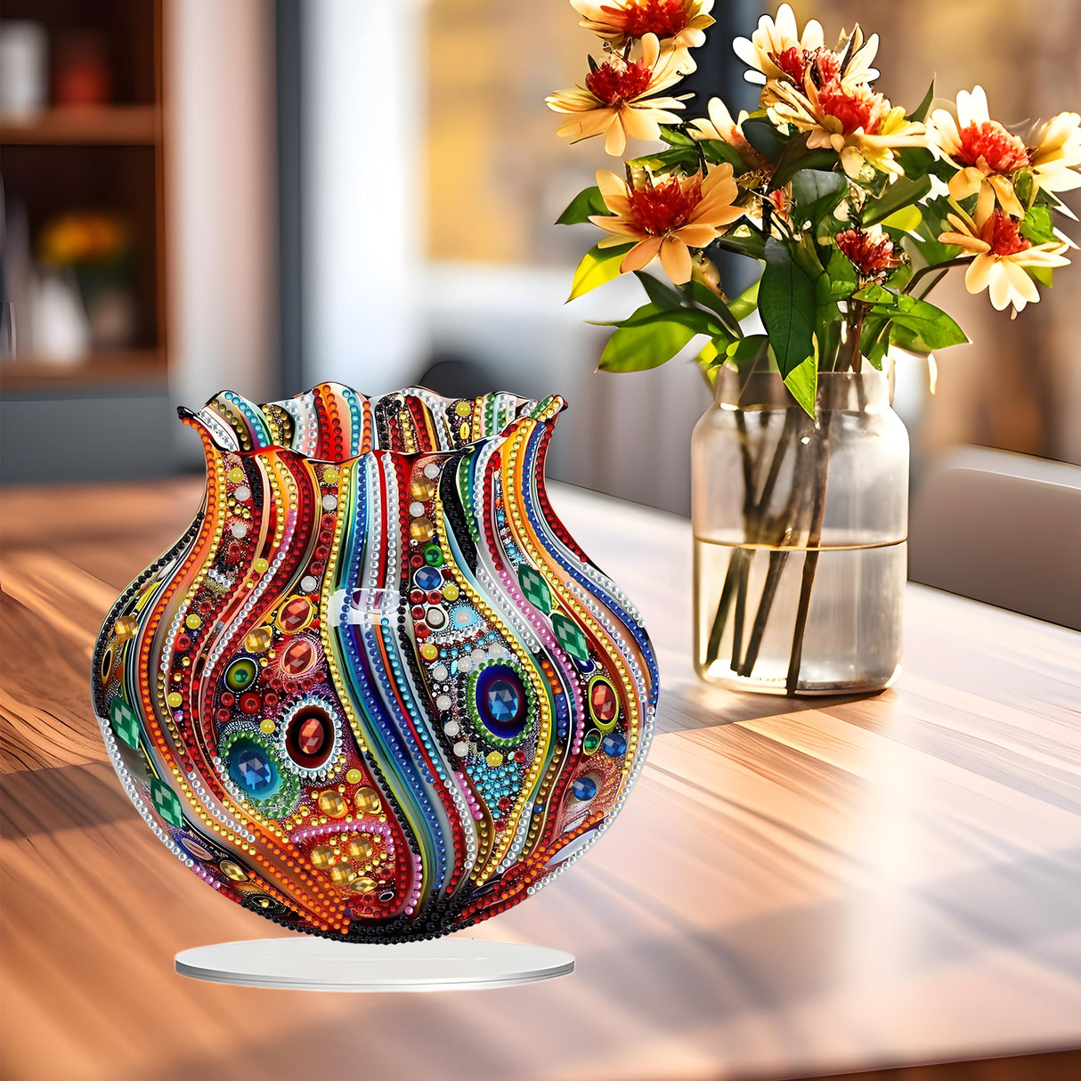 JJFox DIY Tabletop Diamond Art Painting Kit，Special Shaped Rhinestone Desk Placement Ornament，Home Stand Up Gem Painting Craft Kit，Gift,Double Sided. (Vase-1) JJFox