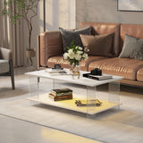 HedoAjim 43" Acrylic Coffee Table with Wood Top, Minimalist Stylish Modern Rectangular Center Tables for Living Room, Led Living Room Table with Storage Shelf & Acrylic Frame for Small Space HedoAjim